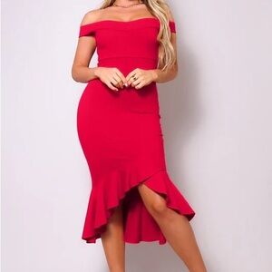 Elegant Red Off-Shoulder Dress